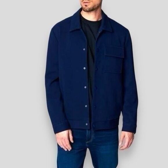 Blank NYC Jacket Mens Navy Blue Stretch Twill Snap Button Chore Utility Sz XL - Picture 1 of 13